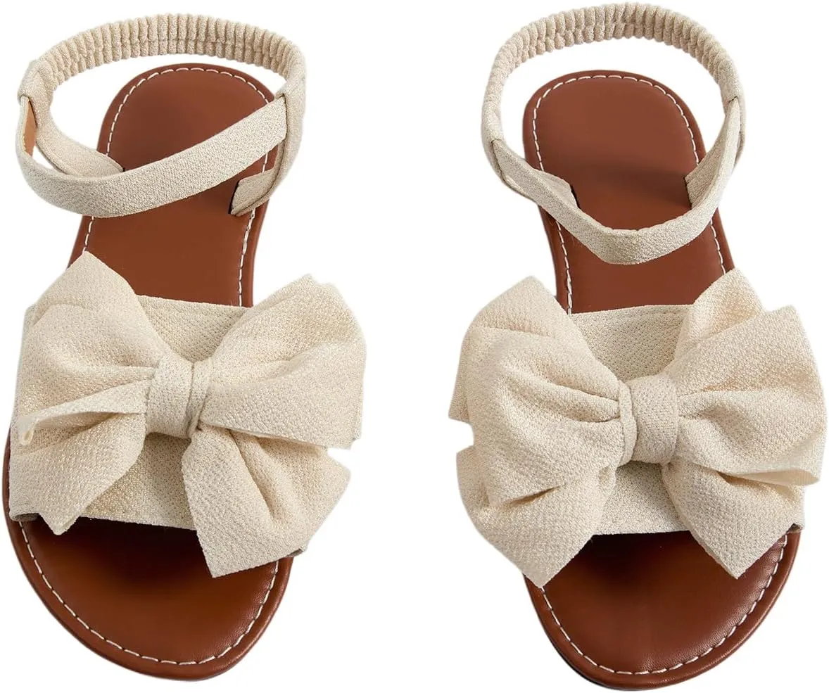Verdusa Women's Coquette Bowknot Ankle Strap Leather Sandals Holiday Beach Flat Sandals