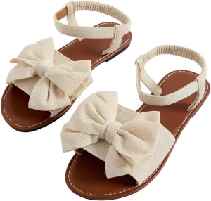 Verdusa Women's Coquette Bowknot Ankle Strap Leather Sandals Holiday Beach Flat Sandals