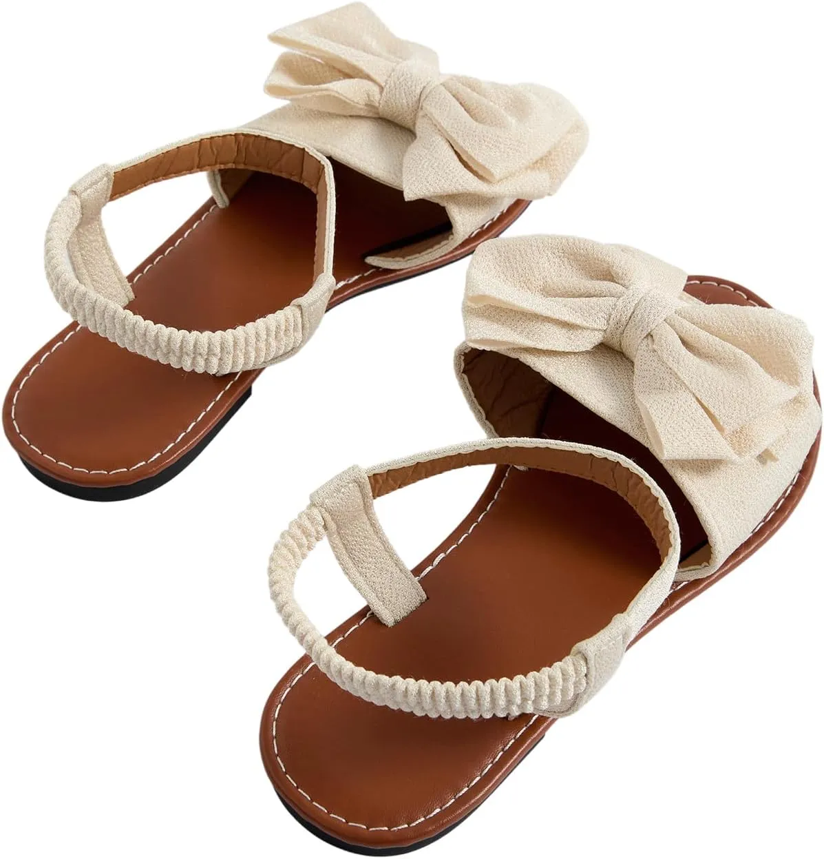 Verdusa Women's Coquette Bowknot Ankle Strap Leather Sandals Holiday Beach Flat Sandals