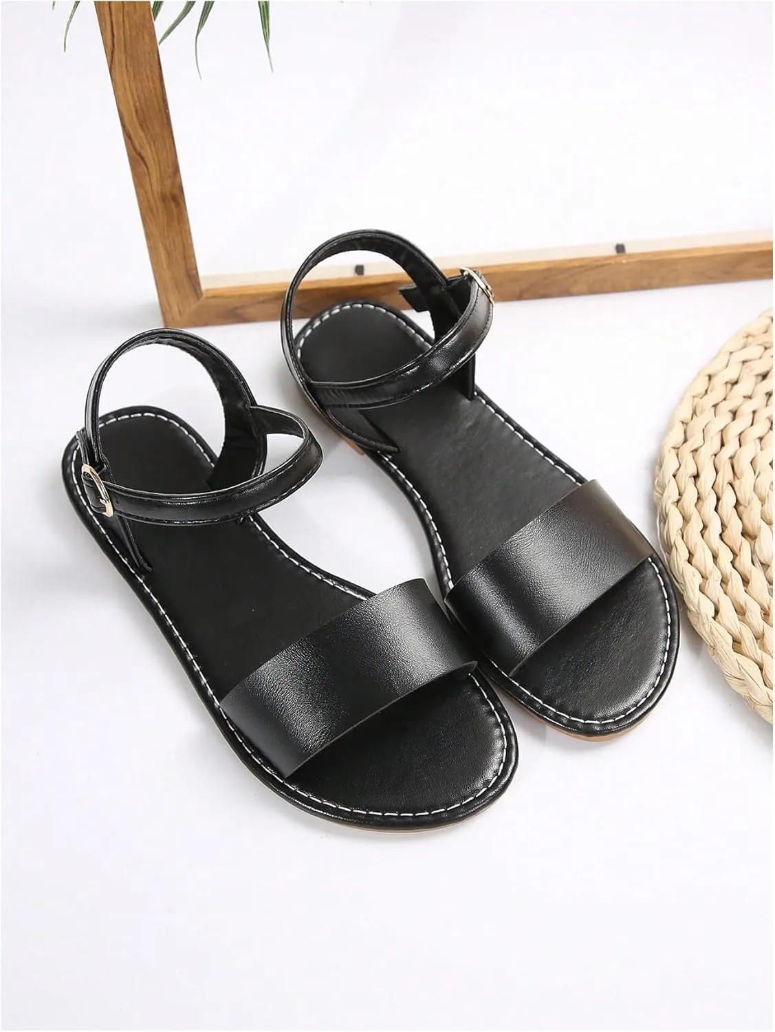 Verdusa Women's One Band Ankle Strap Flat Sandals Open Toe Walking Shoes