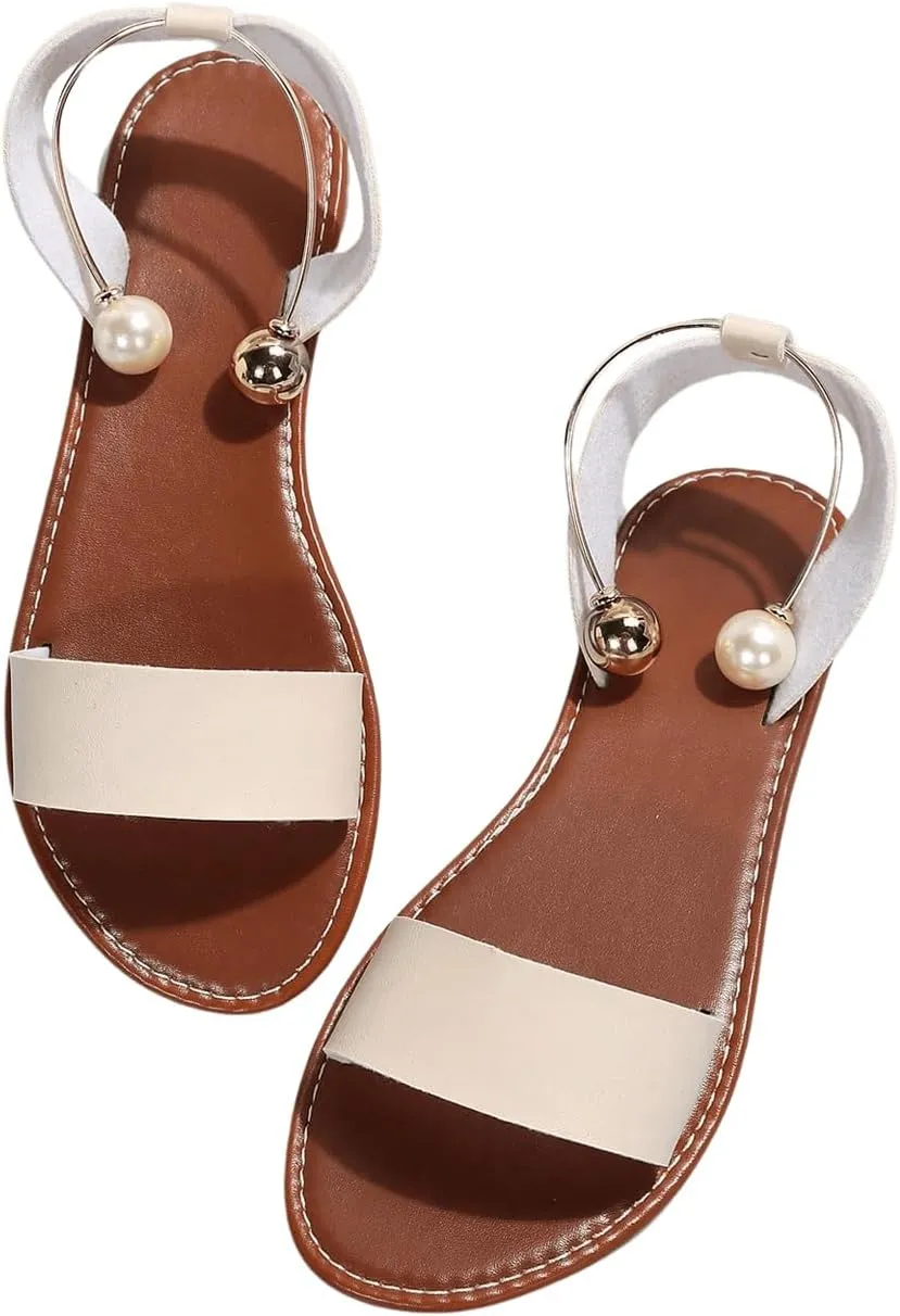 Verdusa Women's Open Toe Flat Summer Slide Sandals with Ankle Strap Beige 11