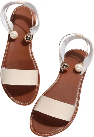 Verdusa Women's Open Toe Flat Summer Slide Sandals with Ankle Strap Beige 11