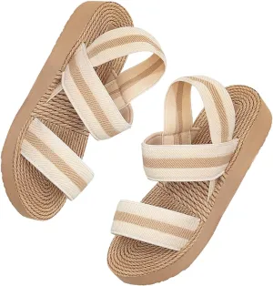 Verdusa Women's Woven Ankle Strap Sandals Double Band Open Toe Braided Summer Flat Shoes