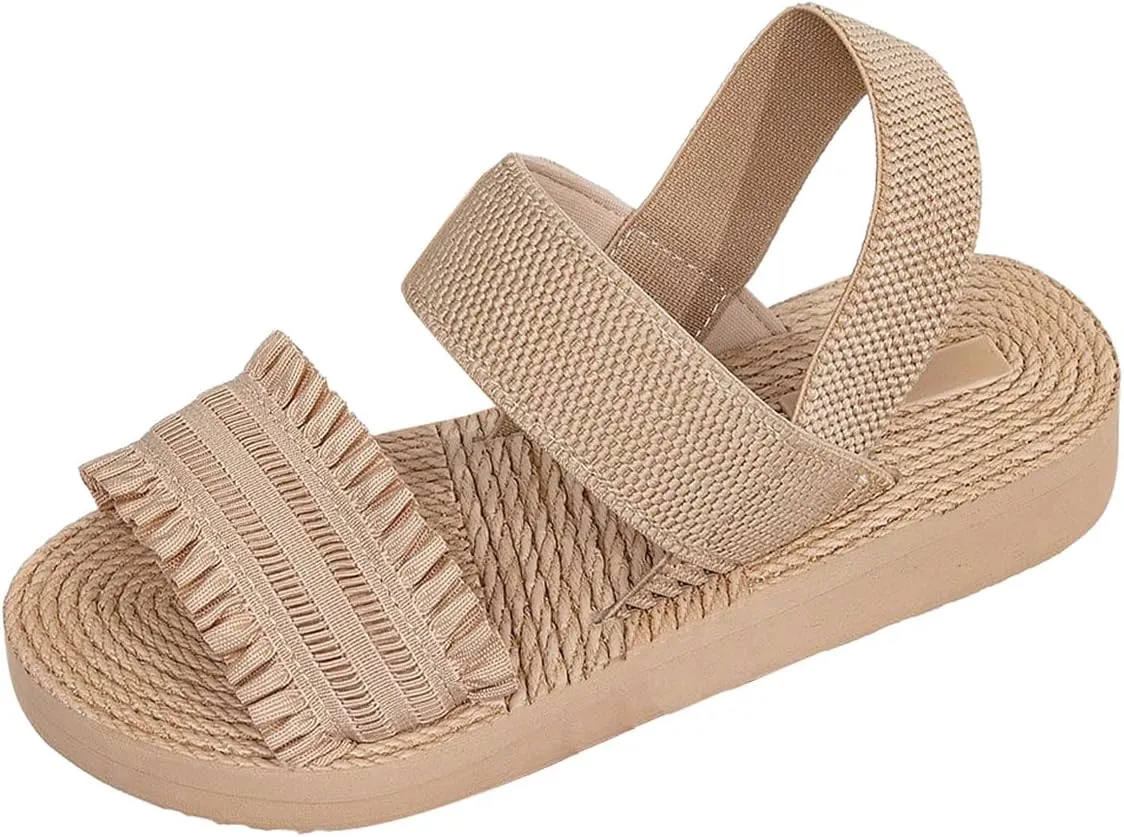 Verdusa Women's Woven Ankle Strap Sandals Double Band Open Toe Braided Summer Flat Shoes