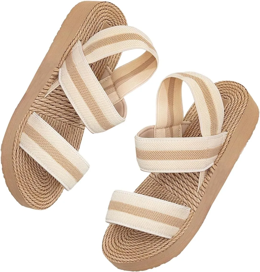 Verdusa Women's Woven Ankle Strap Sandals Double Band Open Toe Braided Summer Flat Shoes