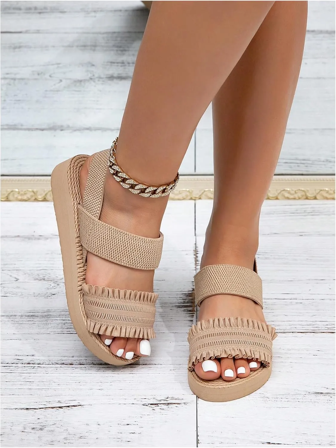 Verdusa Women's Woven Ankle Strap Sandals Double Band Open Toe Braided Summer Flat Shoes