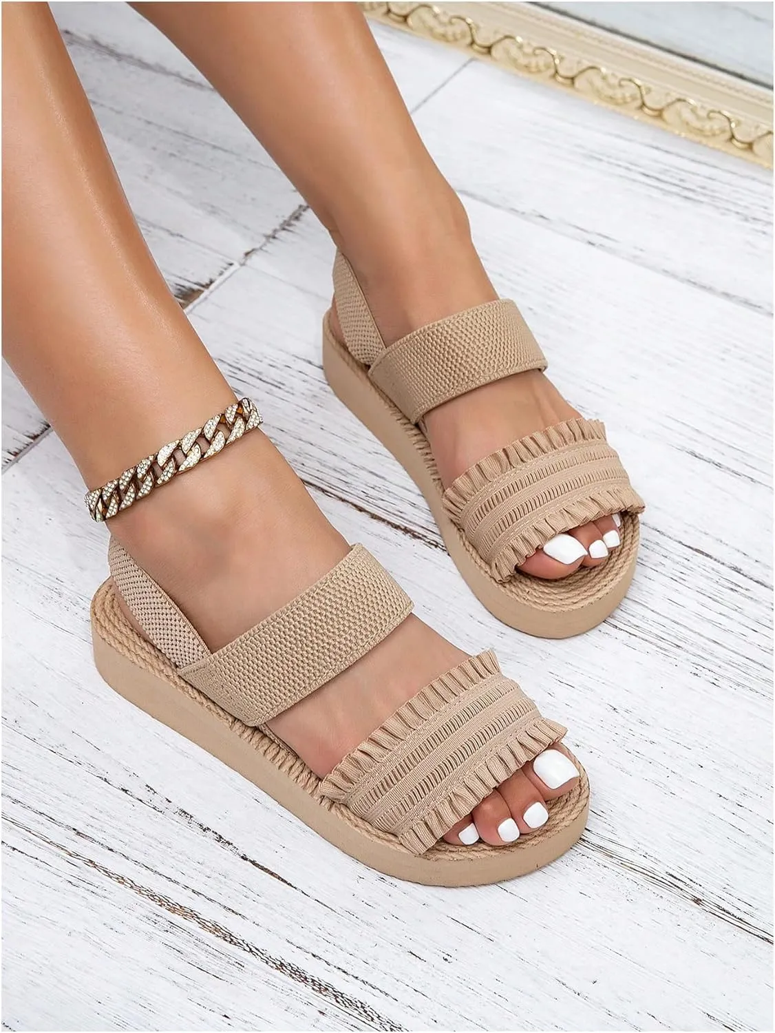 Verdusa Women's Woven Ankle Strap Sandals Double Band Open Toe Braided Summer Flat Shoes