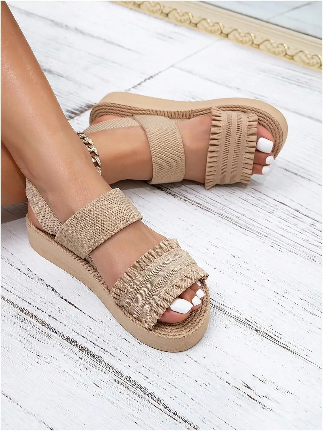 Verdusa Women's Woven Ankle Strap Sandals Double Band Open Toe Braided Summer Flat Shoes