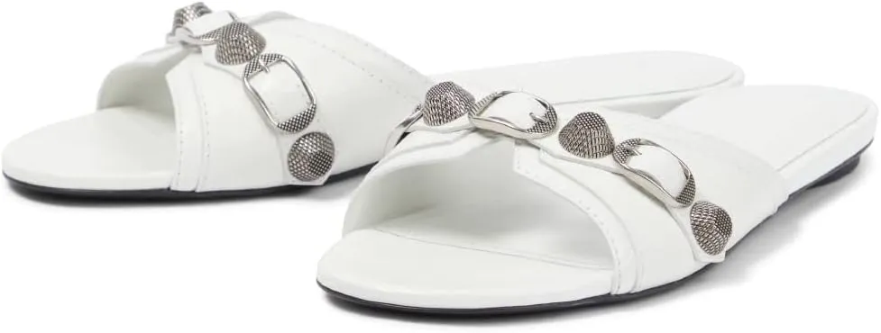 Vertundy Women’s Flat Slide Slippers - Round Open Toe Rivet Sandals Slip on Casual Shoes for Summer Beach Daily Wear