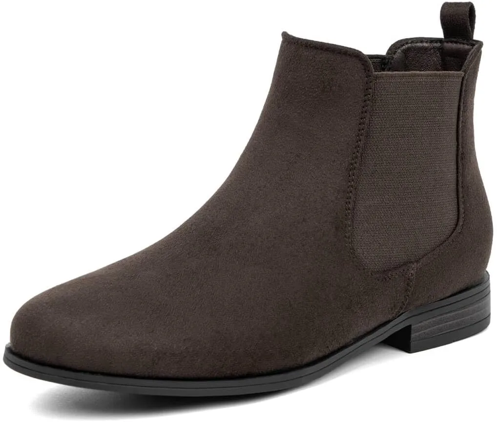 VJH confort Women's Slip on Ankle Boot, Western Almond Round Toe Low Heel Elastic Chelsea Bootie
