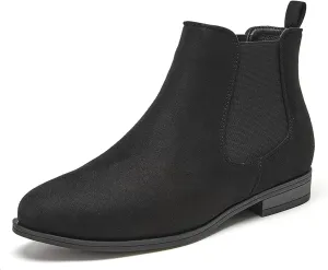 VJH confort Women's Slip on Ankle Boot, Western Almond Round Toe Low Heel Elastic Chelsea Bootie