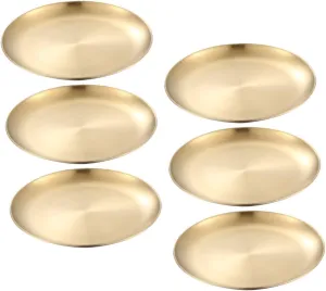 Wakauto 6Pcs Korean Style Stainless Steel Serving Plates Plated Vintage Dinnerware for Camping Picnics and Outdoor Parties Unbreakable Portable and Easy to Clean
