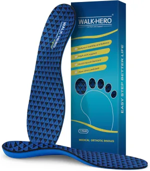 Walkhero Plantar Fasciitis Inserts - Arch Support Orthotic Insoles for Flat Foot and Foot Pain, Everyday Comfort and Support (Mens 7-7 1/2 | Womens 9-9 1/2 Blue)