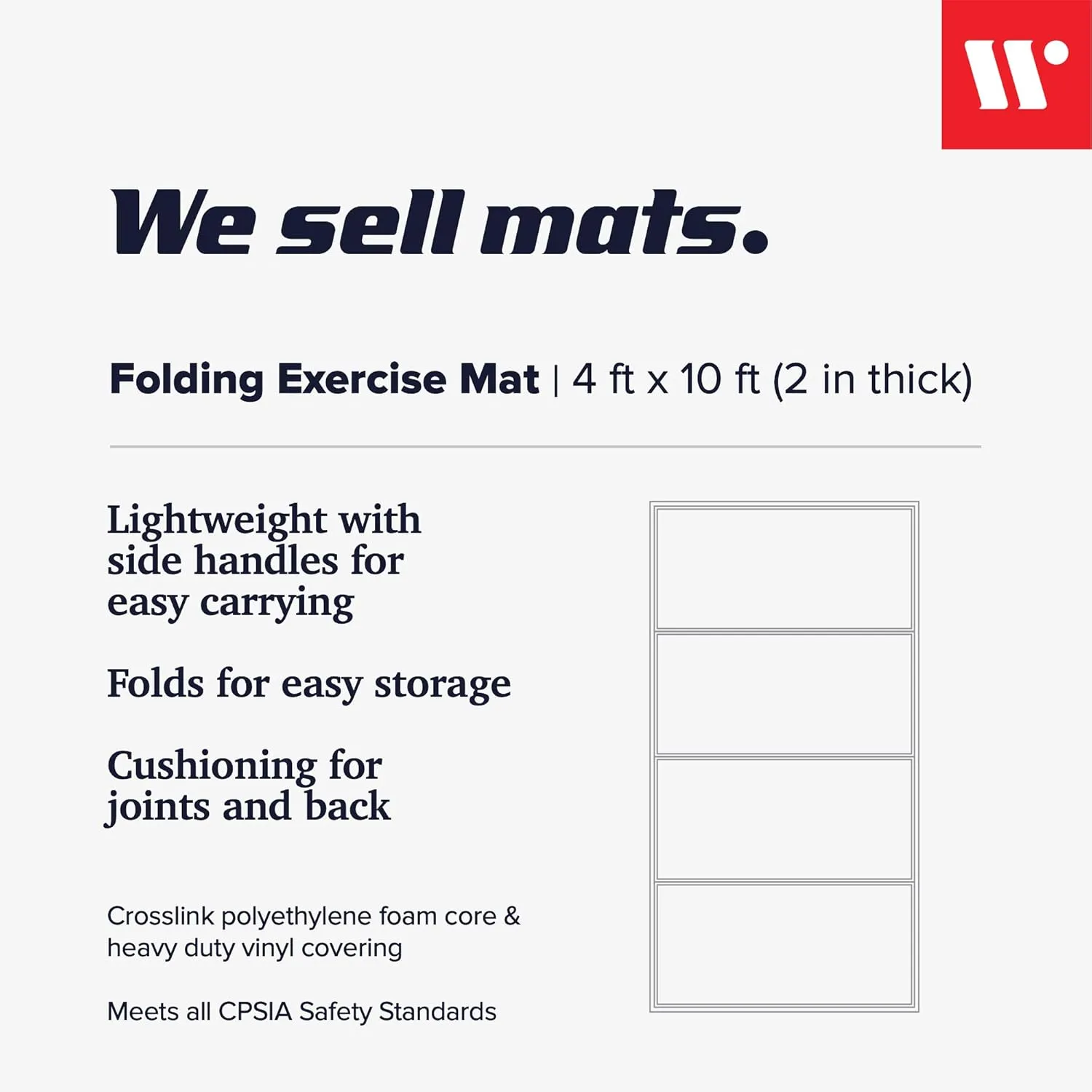We Sell Mats 4 ft x 10 ft x 2 in Personal Fitness & Exercise Mat, Lightweight and Folds for Carrying