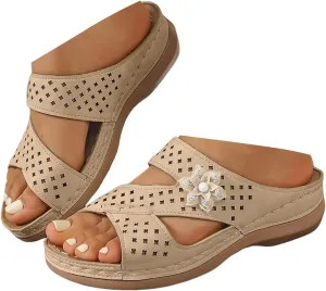 Wedge Sandals for Women 2025 Orthopedic Wide Width Open Toe Cutout Slip On Slides Ladies Low Heel Comfy Cushioned Footbed Arch Support Recovery Mules Casual Shoes for Outdoor Indoor