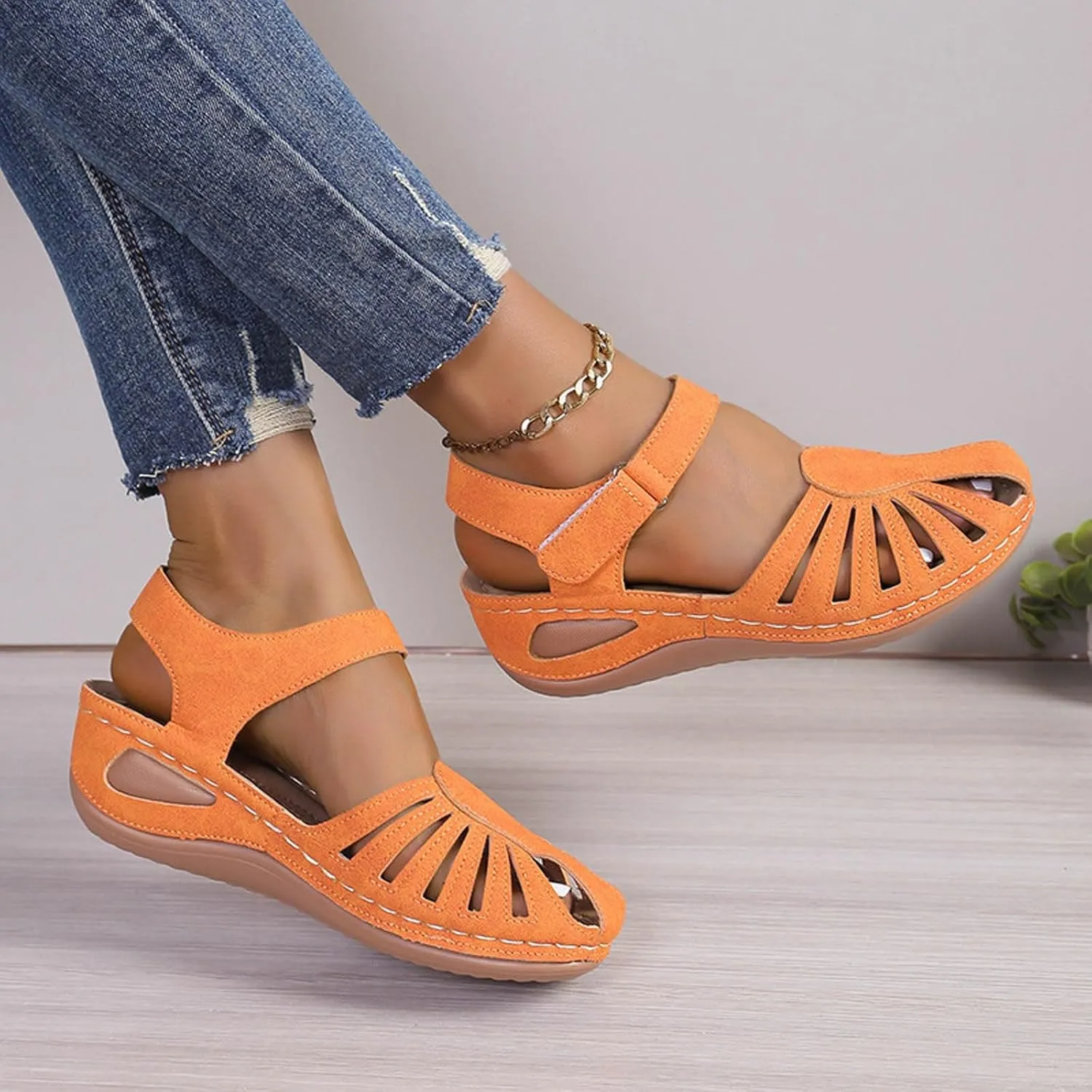 Wedge Sandals For Women 2025 Summer Closed Toe Solid Color Ankle Strap Platform Wedge Shoes Stylish Breathable Casual Low Wedges Walking Strappy Slip on Sandals