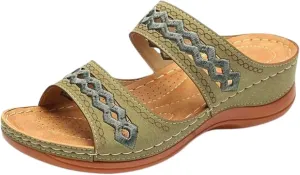 Wedge Sandals for Women Dressy Embroidered Orthopedic Sandals, Womens Summer Casual Slip On Platform Wedges Open Toe Two Band Breathable Walking Slippers