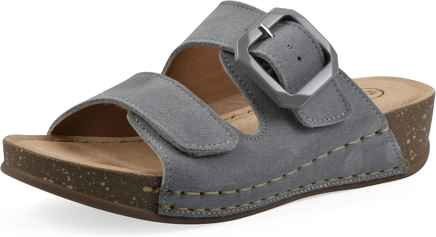 WHITE MOUNTAIN Women's Fearful Double-Strap Mini-Wedge Sandal