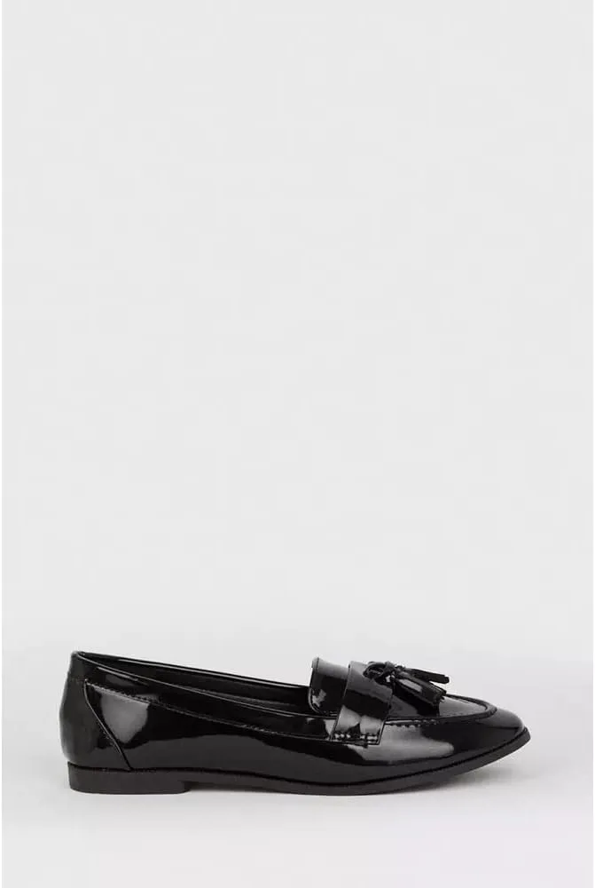 Wide Fit Lennie Tassel Loafers, Natural Black, 6 UK