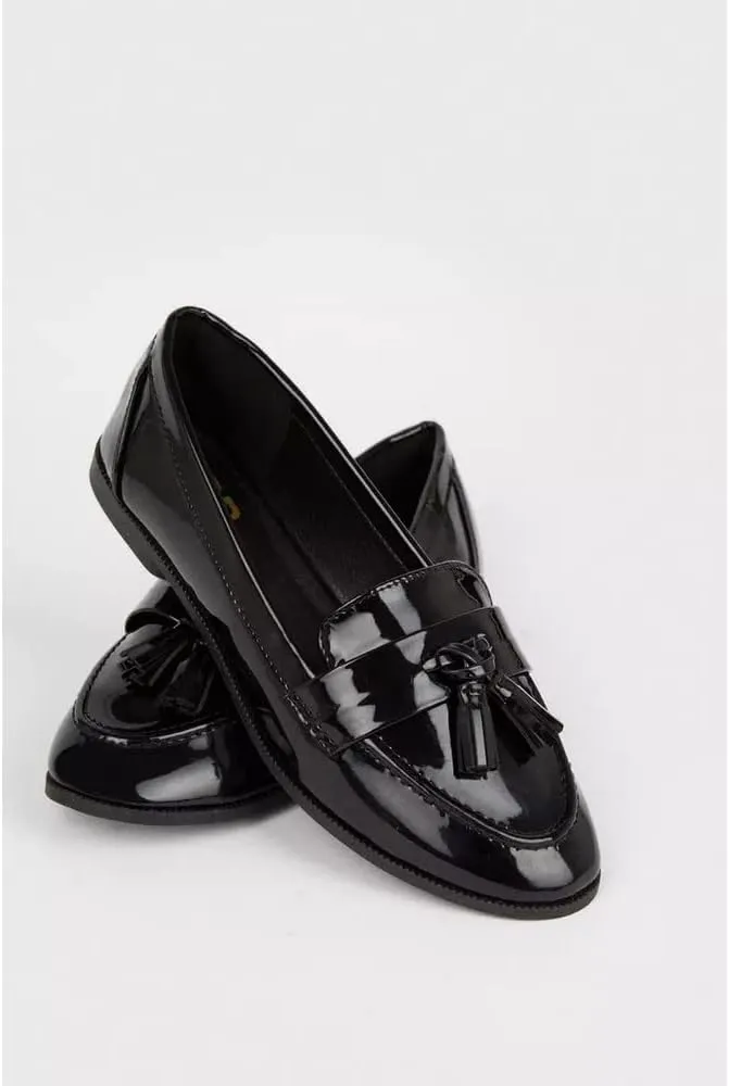 Wide Fit Lennie Tassel Loafers, Natural Black, 6 UK