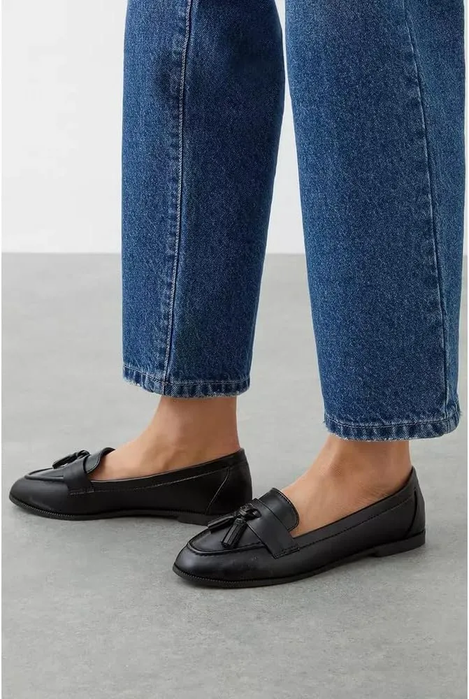 Wide Fit Lennie Tassel Loafers, Natural Black, 6 UK