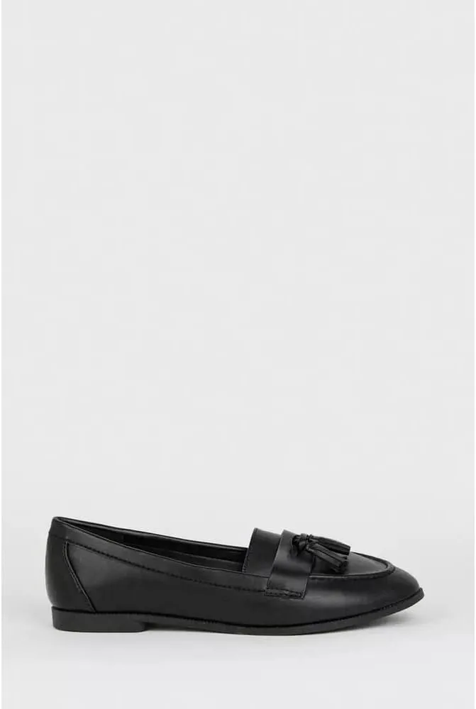 Wide Fit Lennie Tassel Loafers, Natural Black, 6 UK