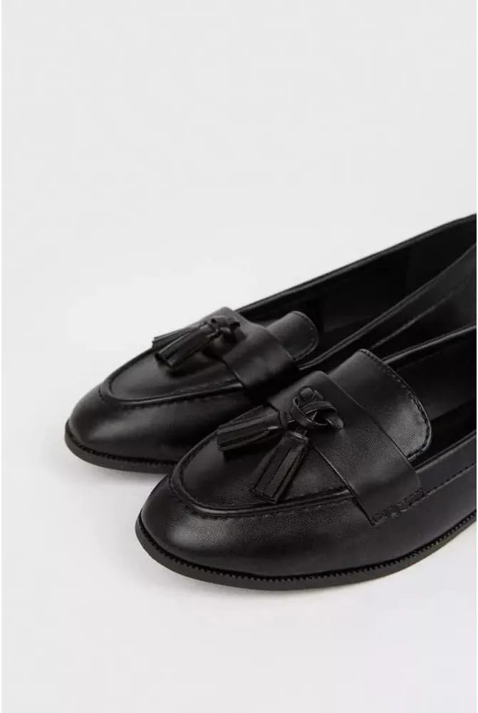 Wide Fit Lennie Tassel Loafers, Natural Black, 6 UK