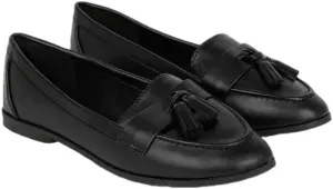 Wide Fit Lennie Tassel Loafers, Natural Black, 6 UK