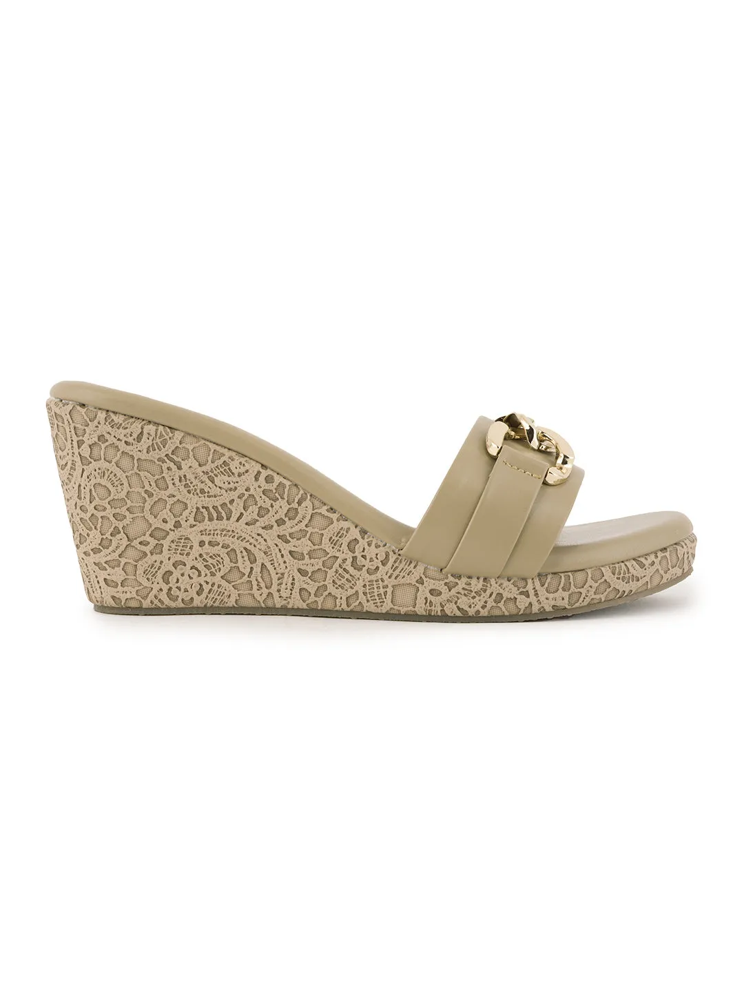 Women Comfortable Beige Wedge Mule