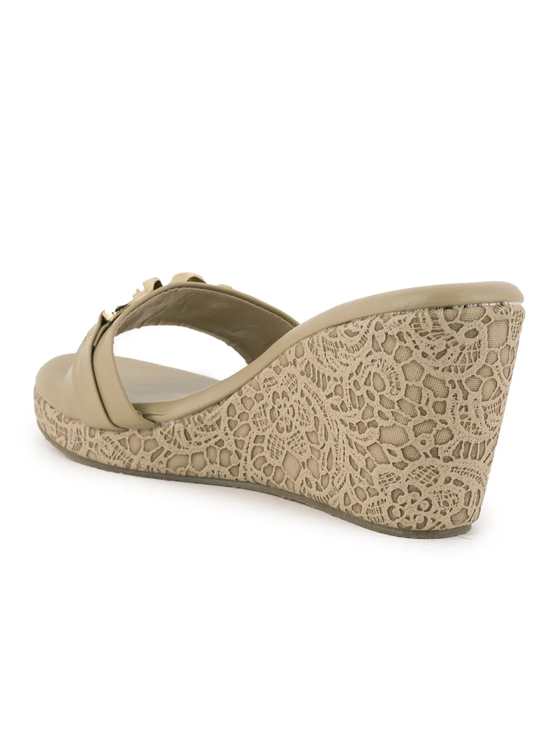 Women Comfortable Beige Wedge Mule