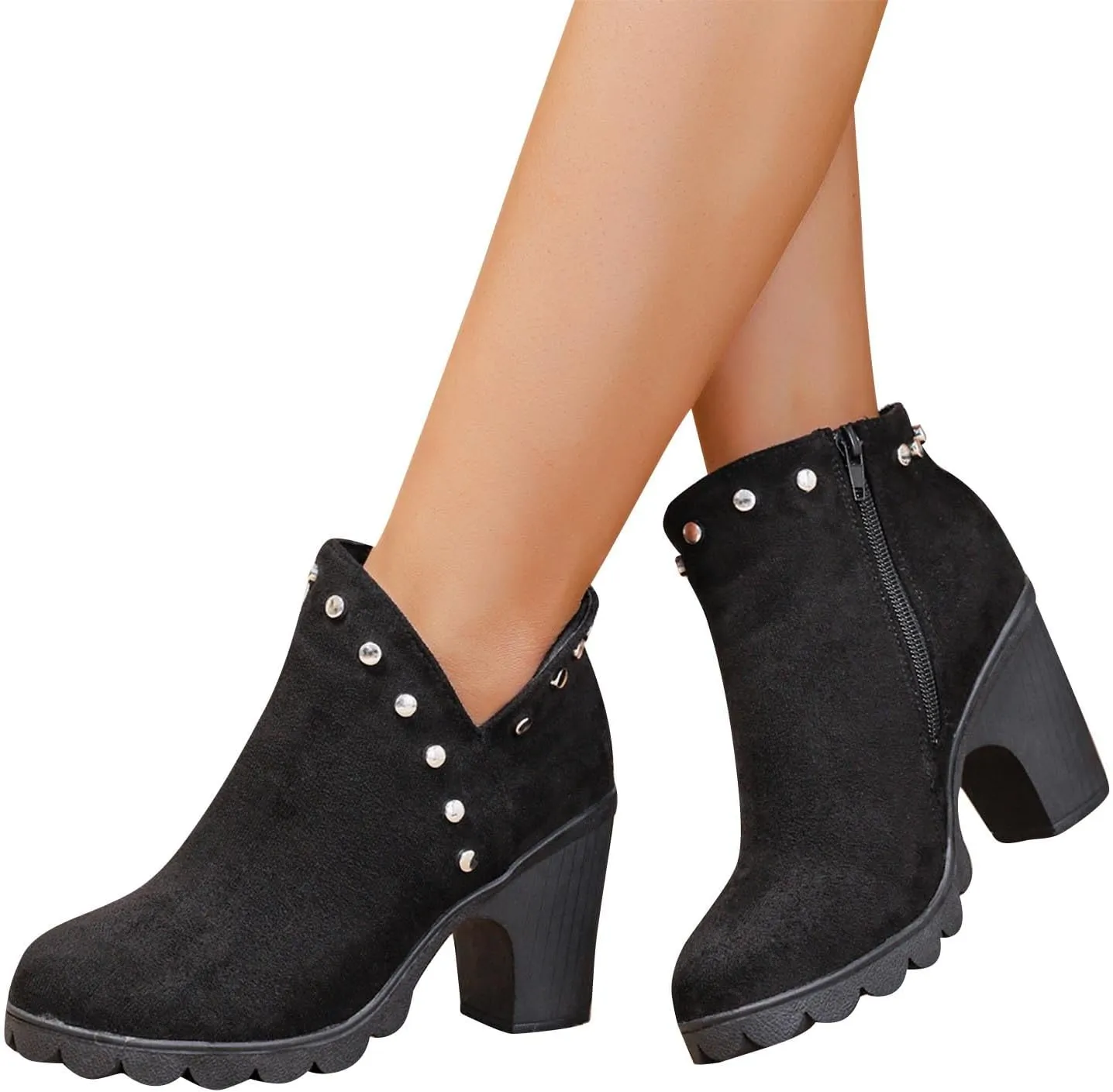 Women Fashion Booties Classic Chelsea Bootie Chunky Mid Heel Rounded Toe Slip On Boots Winter Warm Shoes