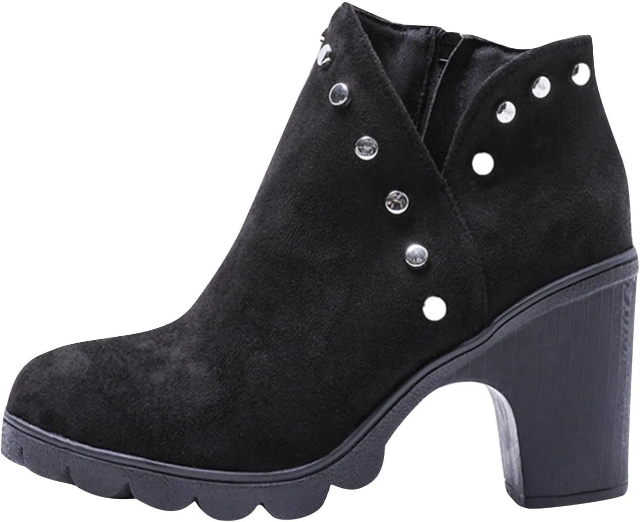 Women Fashion Booties Classic Chelsea Bootie Chunky Mid Heel Rounded Toe Slip On Boots Winter Warm Shoes