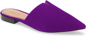 Women Fashion Suede Mules, Sexy Closed Pointed Toe Flat Loafer, Low Heel Backless Mule Sandals, V Cut Lightweight Slip on Walking Shoes for Ladies, Elegant Dress Casual Slippers, Full Size 4-16 M US
