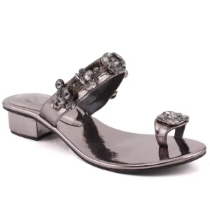 Women “ILUKA” Stone Decorated Toe Ring Flat Slip On Flat Slippers