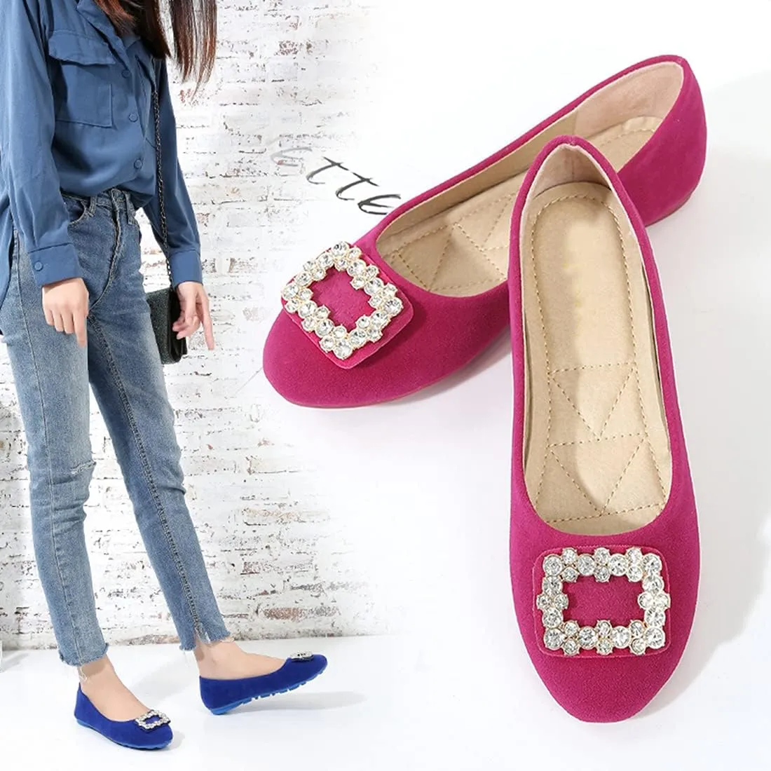 Women Loafers Flat Shoes Rhinestone Bow Summer Slip ons