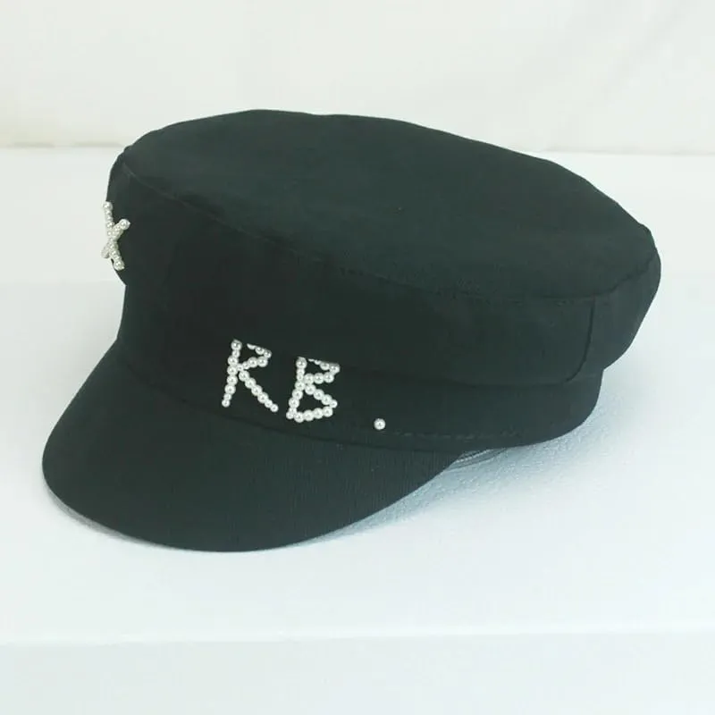 Women RB Letter Militray Hat Fashion Streetwear Navy Hat Adjustable Flat Top Newsboy Caps Casual Visor Hats