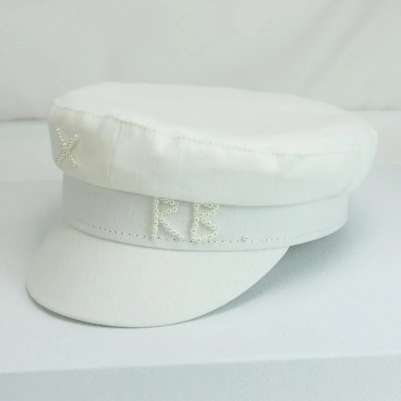 Women RB Letter Militray Hat Fashion Streetwear Navy Hat Adjustable Flat Top Newsboy Caps Casual Visor Hats
