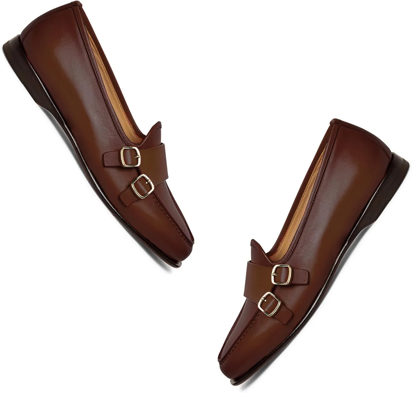 Women Round Toe Slip On Loafer Flats Monk Strap Casual Comfy 1 inch Flat Heel Dress Loafers Patent Buckle Strap Penny Loafers Office Ladies Walking Drive Loafers Retro 4-11 M US