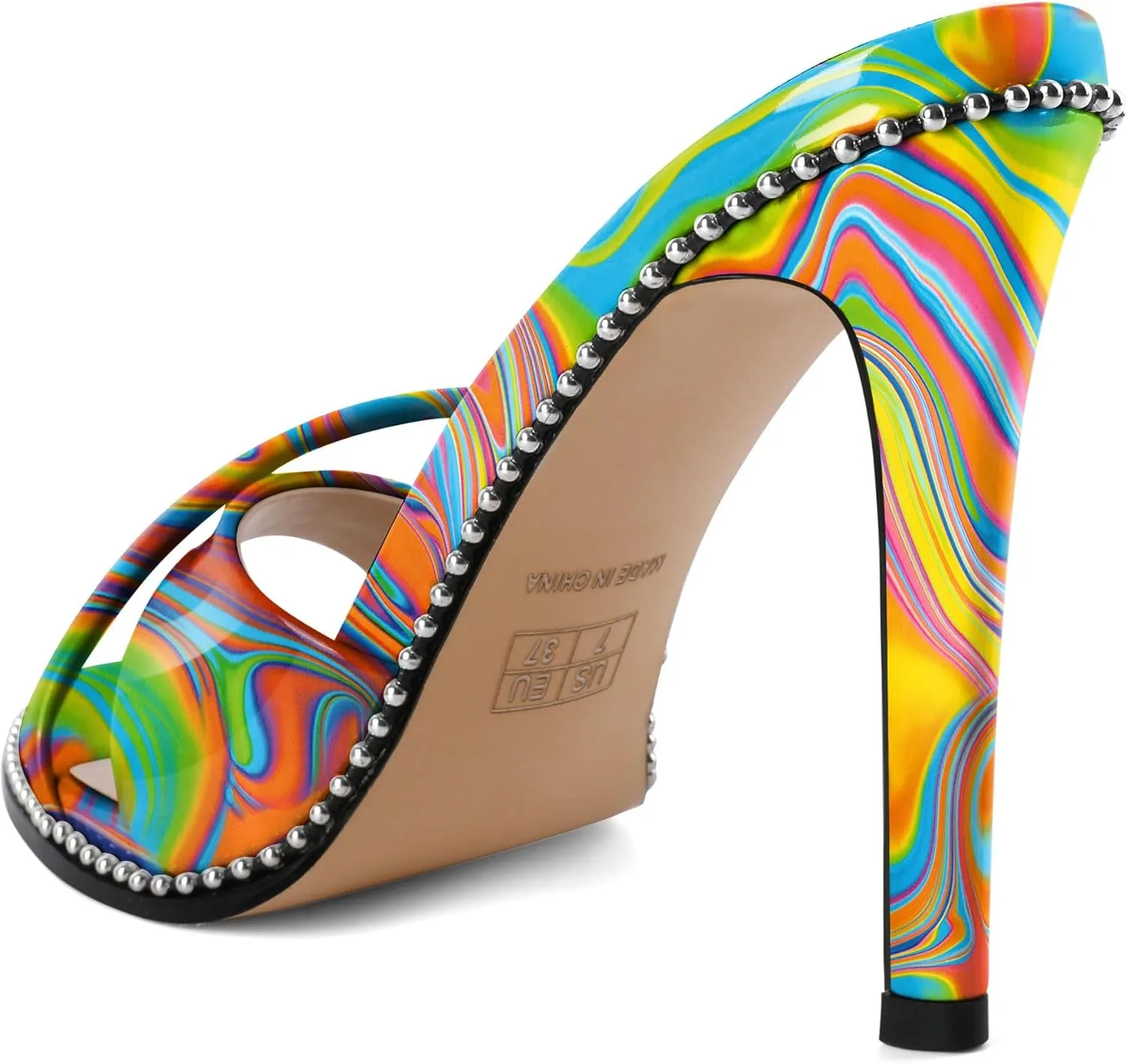 Women Stilettos High Heels Mules Open Round Toe Sandals Slip-on Comfort Sexy Dress Beaded Pumps Sandals Evening Party Prom 4 Inch Heeled Sandals