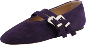 Women Two Strap Buckles Suede Mary Jane Flats Round Toe V Cut Comfy Ballroom Daily Wear Casual Shoes Size 4-16 US