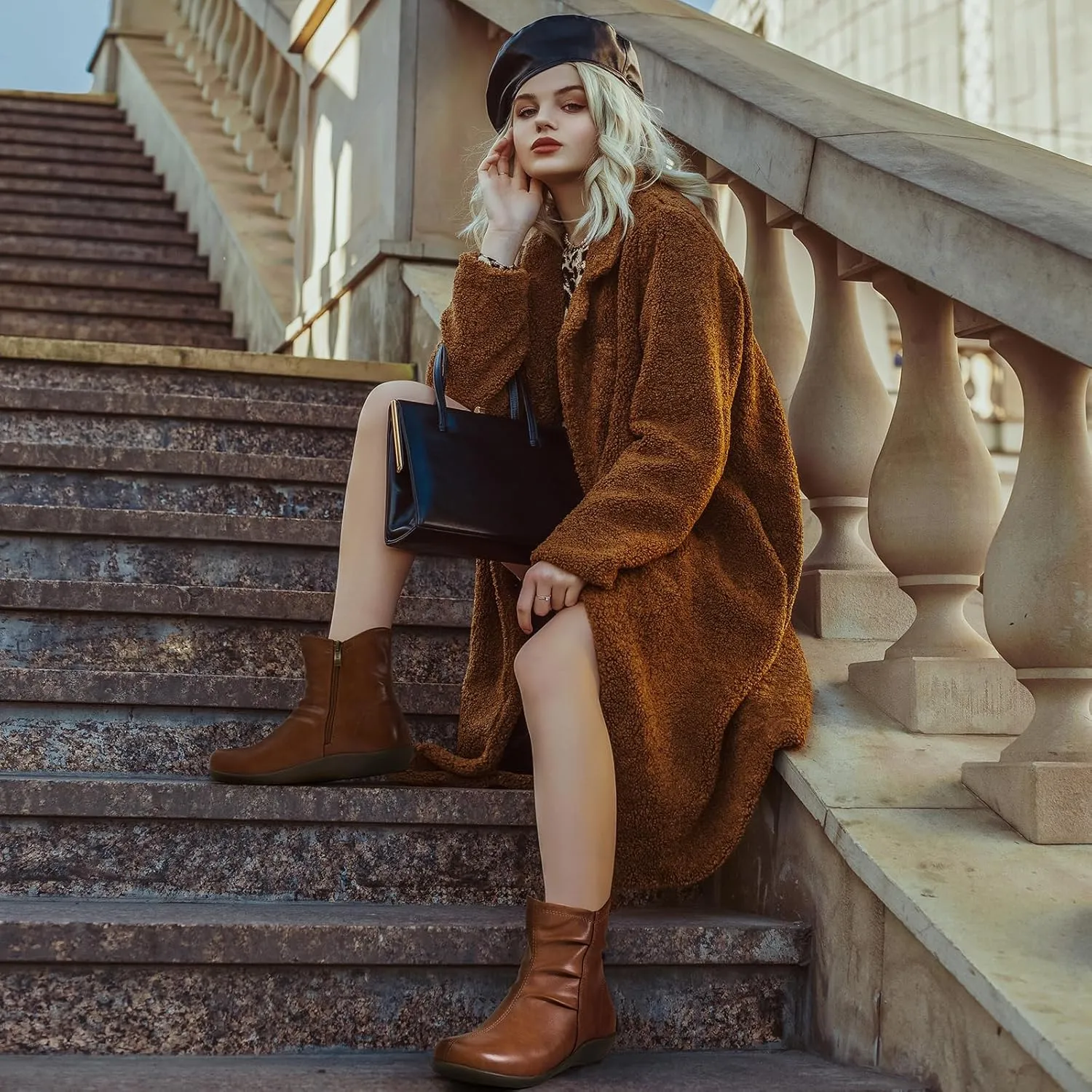 Women's Ankle Boots Flat Booties Ruched Casual Short Boots Arch Support Comfortable Walking Boots for Women