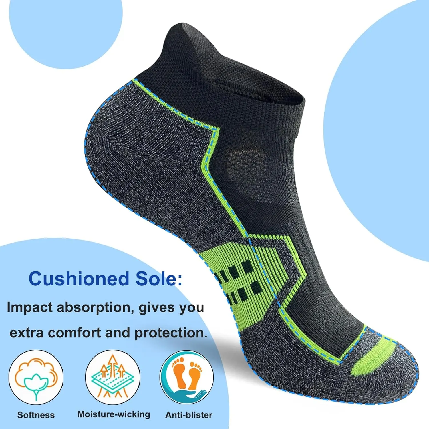 Womens Ankle Comfort Cushioned Anti-blister Wicking Athletic Running Socks 5 Pairs