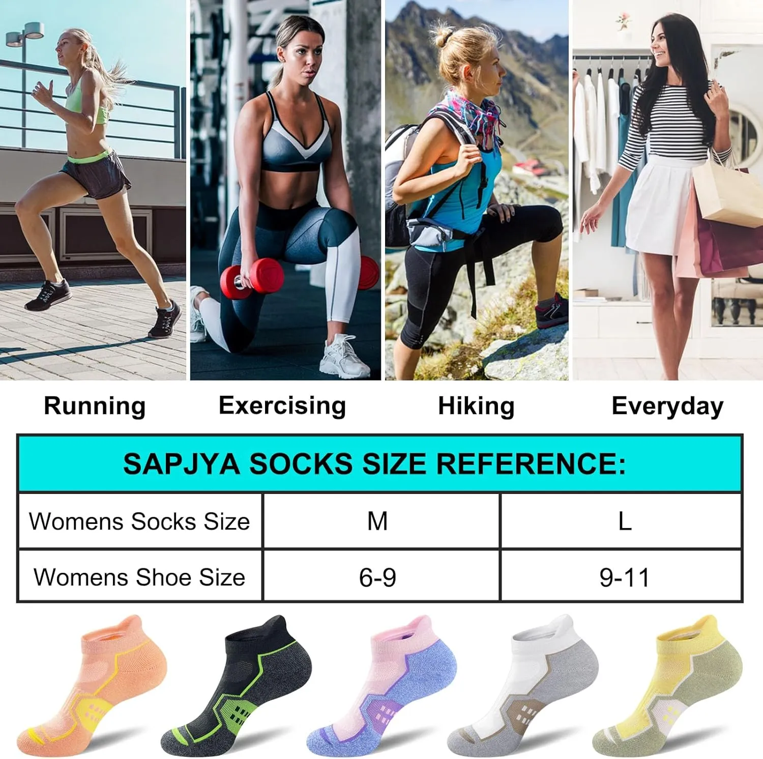 Womens Ankle Comfort Cushioned Anti-blister Wicking Athletic Running Socks 5 Pairs