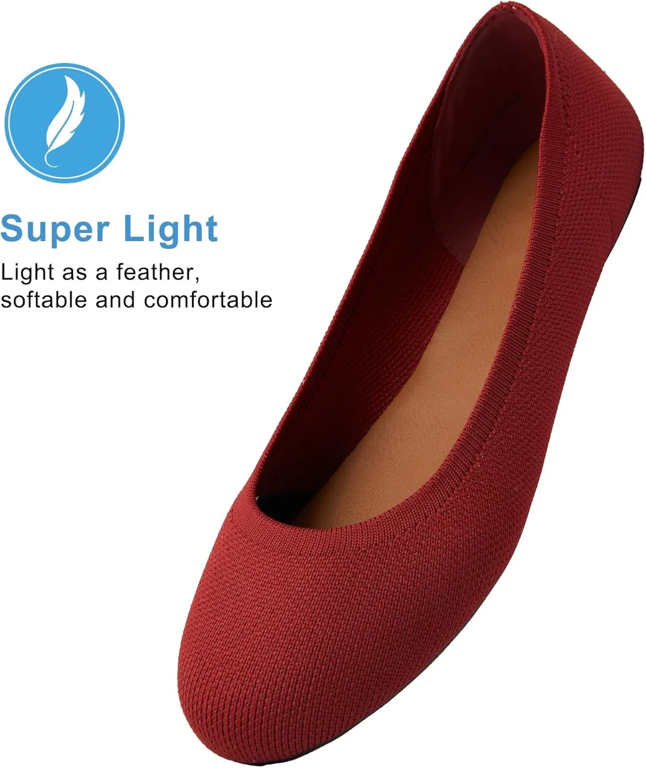Women's Ballet Flats Soft Knit Lightweight Round Toe Slip On Comfort Ballerina Flat Shoes for Walking Low Wedge Soft