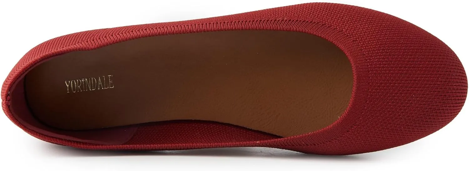 Women's Ballet Flats Soft Knit Lightweight Round Toe Slip On Comfort Ballerina Flat Shoes for Walking Low Wedge Soft