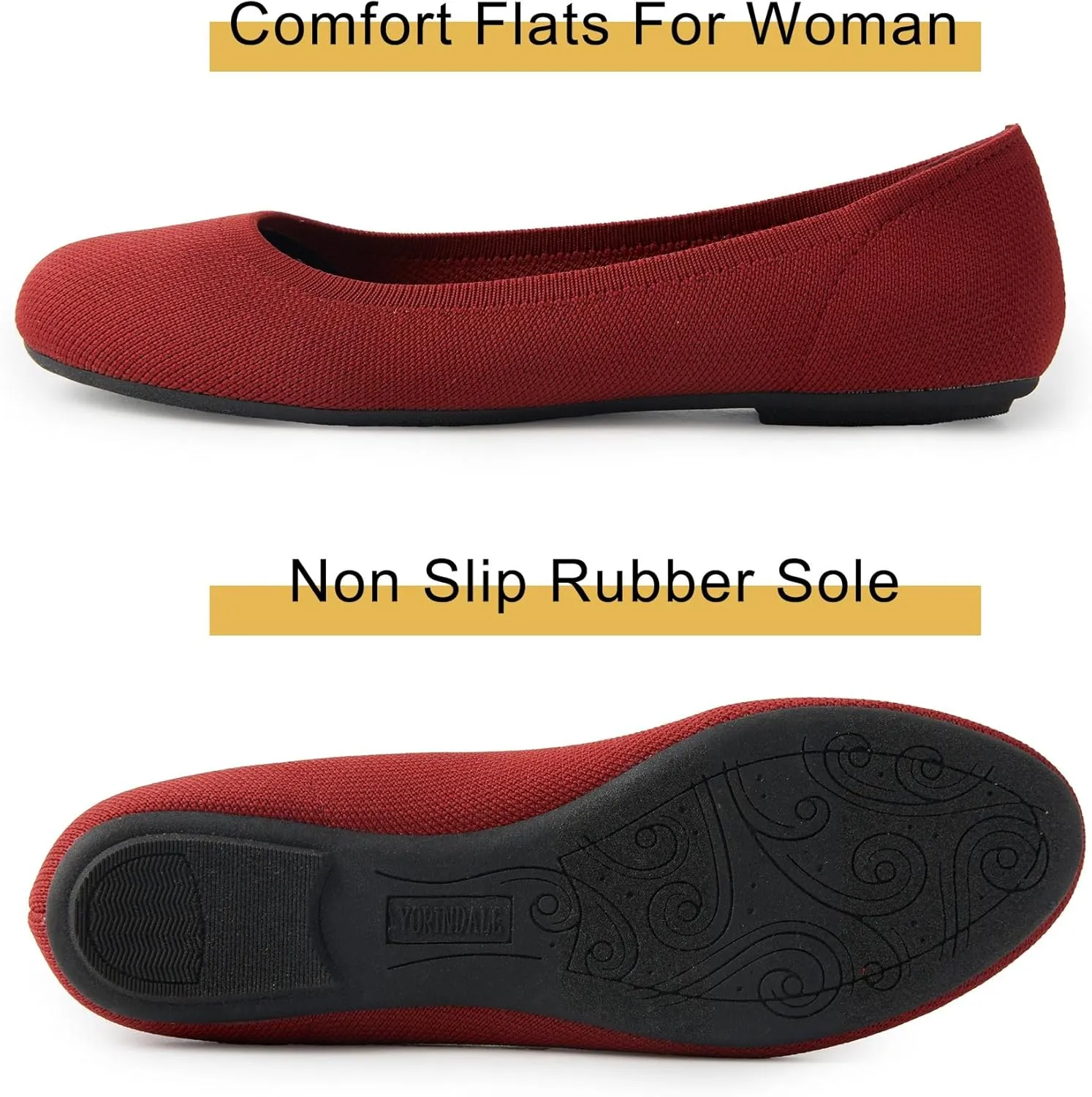 Women's Ballet Flats Soft Knit Lightweight Round Toe Slip On Comfort Ballerina Flat Shoes for Walking Low Wedge Soft