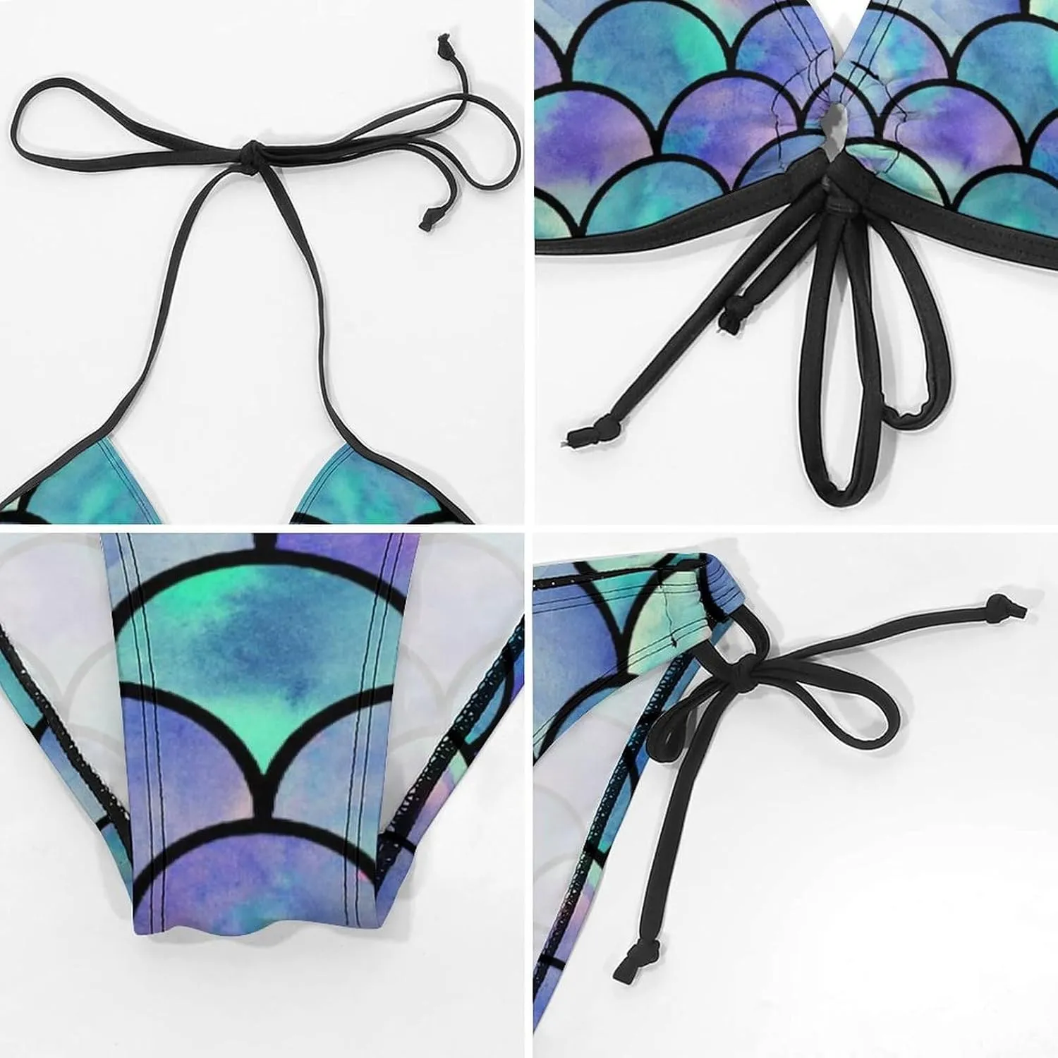 Women's Bikini Set Two Piece Swimsuit Spaghetti Strap Top Triangle Bikini Cheeky Beach Bathing Suits