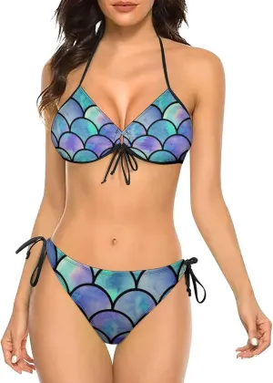 Women's Bikini Set Two Piece Swimsuit Spaghetti Strap Top Triangle Bikini Cheeky Beach Bathing Suits
