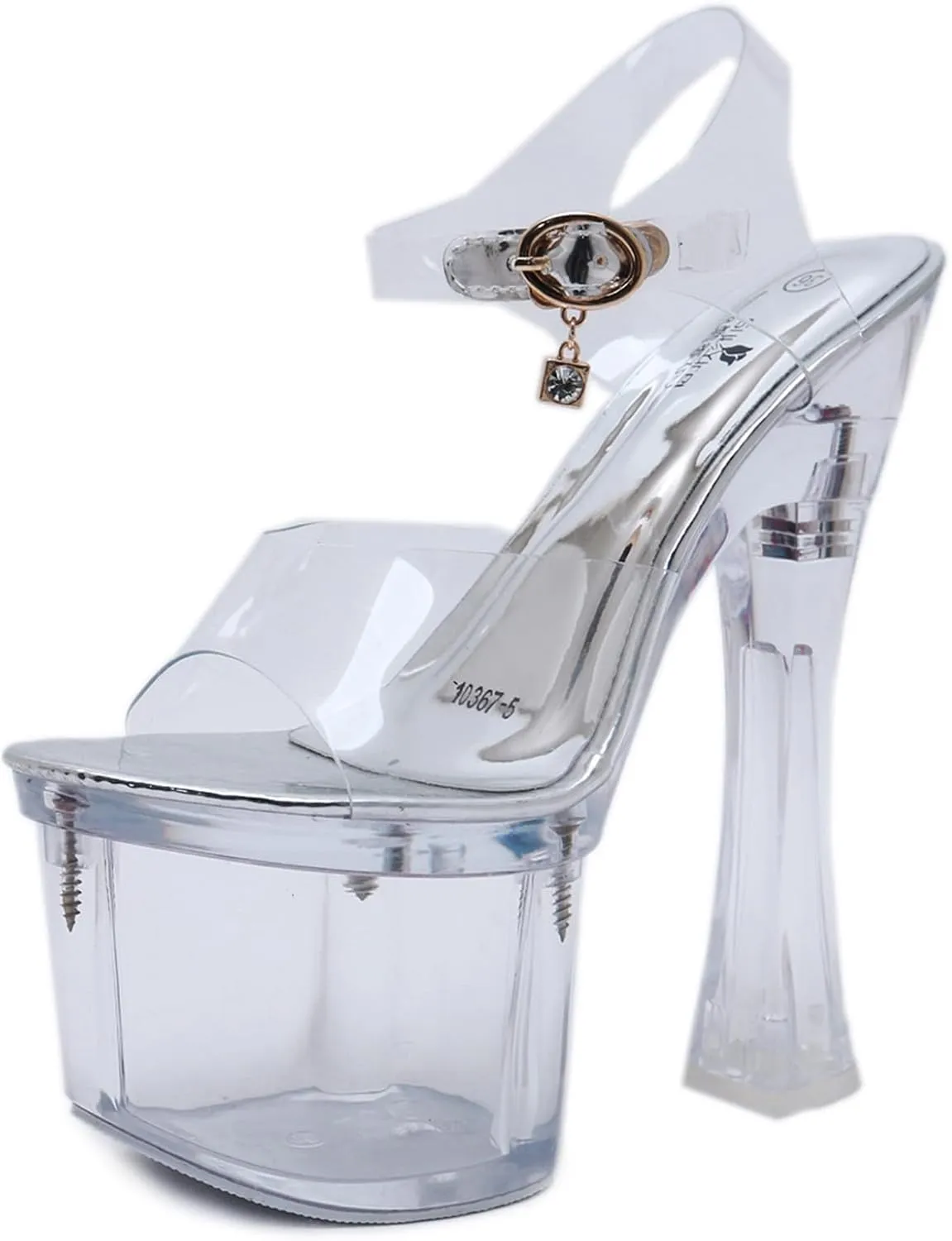 Women's Clear Platform High Heel 7 Inches Chunky Sandal Ankle-Strap