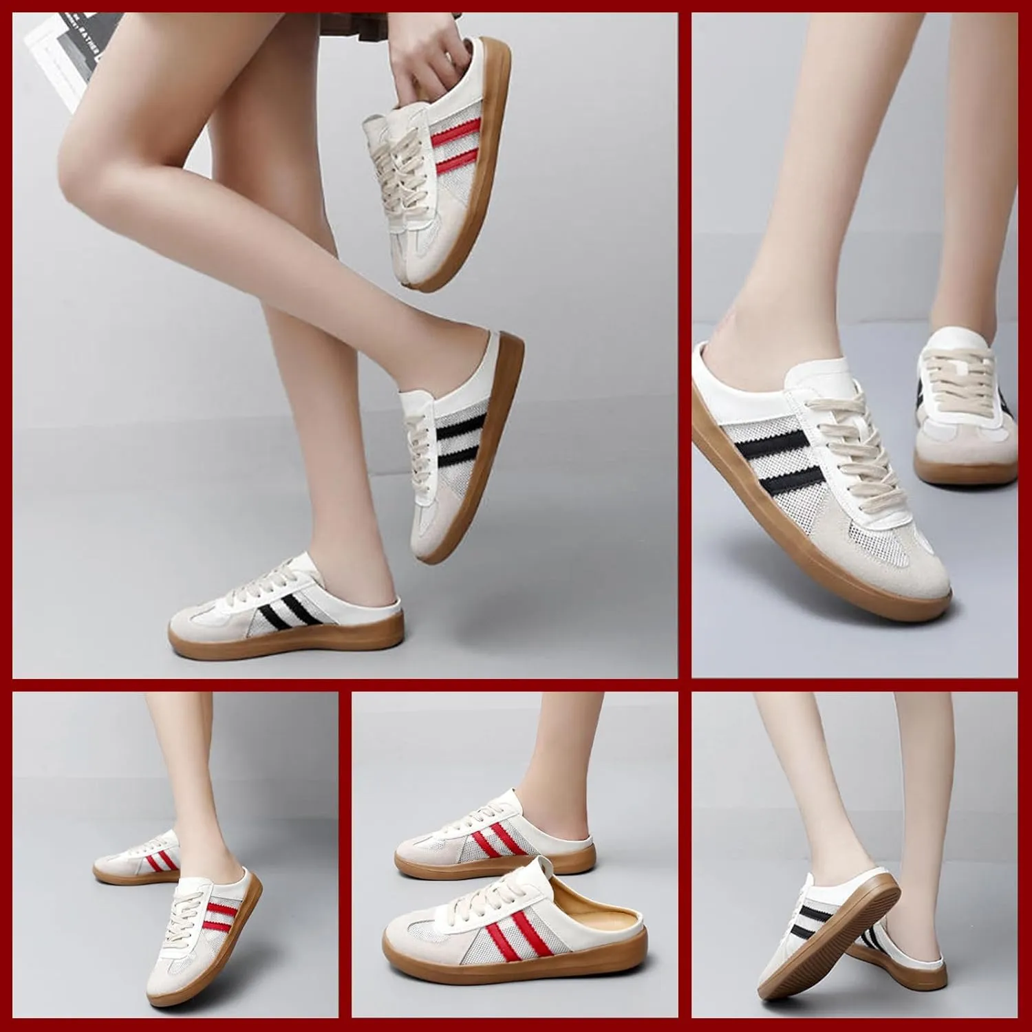 Women’s Fashion Mesh Walking Shoes Breathable Contrast Lace-Up or Slip-On Sneakers, Comfortable Backless Casual Sports Shoes with Round Toe for Everyday Wear